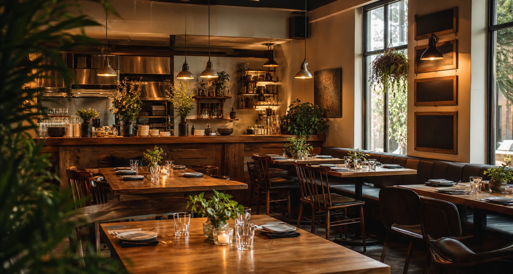 Warm restaurant interior for a demo restaurant website